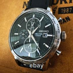 SEIKO World Time Quartz Black Dial Black GMT Silver Casual Formal