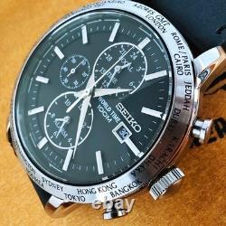 SEIKO World Time Quartz Black Dial Black GMT Silver Casual Formal