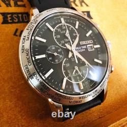 SEIKO World Time Quartz Black Dial Black GMT Silver Casual Formal