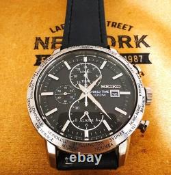 SEIKO World Time Quartz Black Dial Black GMT Silver Casual Formal