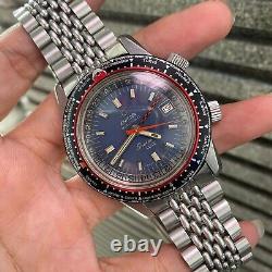 SUPER RARE Enicar Sherpa Guide 600 GMT World Time 1960s Blue Dial Vintage Watch