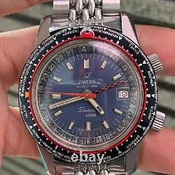 SUPER RARE Enicar Sherpa Guide 600 GMT World Time 1960s Blue Dial Vintage Watch
