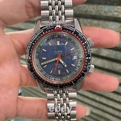 SUPER RARE Enicar Sherpa Guide 600 GMT World Time 1960s Blue Dial Vintage Watch