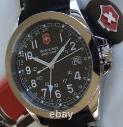 SWISS ARMY Mens INFANTRY DUAL TIME GMTSapphire GlassBlack DialNEW LeatherOMG