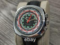 SYSTEM Super Datomatic Watch Men's World Time Diver Big Case Watch Rally type