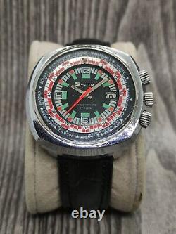 SYSTEM Super Datomatic Watch Men's World Time Diver Big Case Watch Rally type