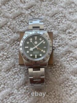 San Martin Automatic GMT Watch Black Bay Pro Homage Green Dial NH34