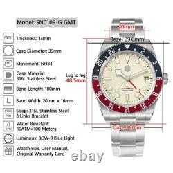 San Martin SN0109-G GMT NH34 Pepsi Bezel Cream Dial