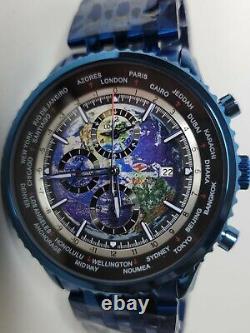 Seapro Meridian World Timer GMT Quartz Watch Blue SP7323 Alarm 47mm