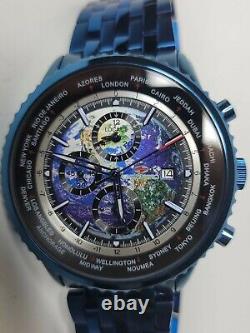 Seapro Meridian World Timer GMT Quartz Watch Blue SP7323 Alarm 47mm