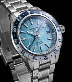 Seestern GMT S456. BW Sapphire Crystal Mechanical Mens NH34 Watch SEAGULL 1963