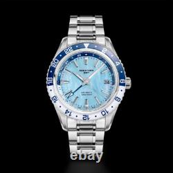 Seestern GMT S456. BW Sapphire Crystal Mechanical Mens NH34 Watch SEAGULL 1963