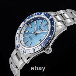 Seestern GMT S456. BW Sapphire Crystal Mechanical Mens NH34 Watch SEAGULL 1963