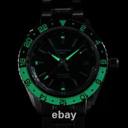 Seestern GMT S456. BW Sapphire Crystal Mechanical Mens NH34 Watch SEAGULL 1963