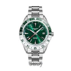 Seestern S456 GMT Automatic Burst Green Dial with Dual Color Sapphire Bezel