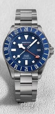 Seestern S462 GMT Automatic 200m Diver Blue Dial 24-Hour Bezel Watch Box Papers