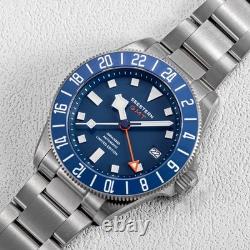 Seestern S462 GMT Automatic 200m Diver Blue Dial 24-Hour Bezel Watch Box Papers
