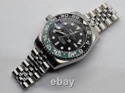 Seikmod GMTEIKO NH34 Black Dial Green/Black GMT Bezel Bracelet