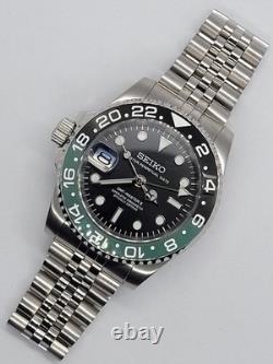 Seikmod GMTEIKO NH34 Black Dial Green/Black GMT Bezel Bracelet