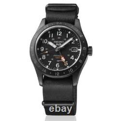 Seiko 5 Sports Automatic GMT Black Dial Leather Strap Watch SSK025