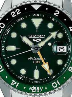 Seiko 5 Sports Automatic Silver-Tone with Green Dial GMT Series Men's Watch
