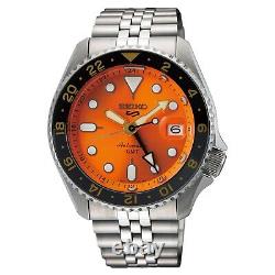 Seiko 5 Sports SSK005 42.5 mm Orange Dial GMT Cyclops Automatic Men Watch 4R34