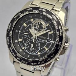 Seiko 7T62-OJH0 World Time Chronograph GMT Automatic Vintage Men's Watch