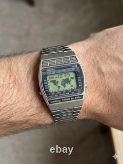 Seiko A239-5010 Vintage Digital Quartz Wrist Watch Japan World Time GMT Alarm