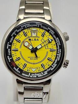 Seiko Alba Gmt World Time Quartz Yellow Dial Vx42-x067 Japan Men's