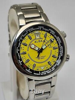 Seiko Alba Gmt World Time Quartz Yellow Dial Vx42-x067 Japan Men's