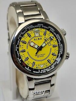Seiko Alba Gmt World Time Quartz Yellow Dial Vx42-x067 Japan Men's