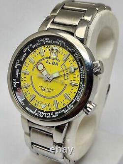 Seiko Alba Gmt World Time Quartz Yellow Dial Vx42-x067 Japan Men's