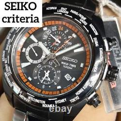 Seiko Chronograph SPL037P1 Date GMT 100M World Time Quartz Mens Authentic