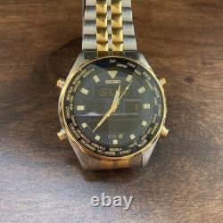 Seiko H021-7001 Chronograph World Time GMT Quartz Authentic Working Mens Watch