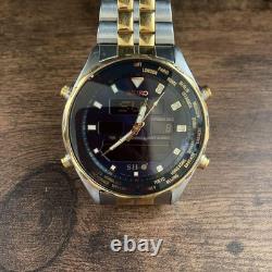 Seiko H021-7001 Chronograph World Time GMT Quartz Authentic Working Mens Watch