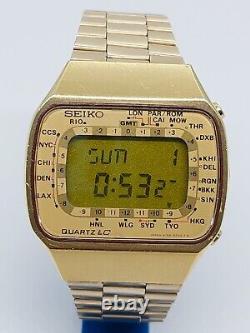 Seiko M158-5009 GMT World Time Pan Am Watch Quartz LC Gold Filled Japan Ult Rare