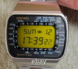 Seiko M158 5009 Watch Pan Am Gmt World Timer Lemon Led Dial, Light Works