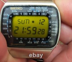 Seiko M158 5009 Watch Pan Am Gmt World Timer Lemon Led Dial, Light Works