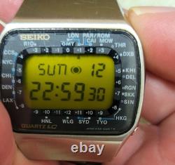 Seiko M158 5009 Watch Pan Am Gmt World Timer Lemon Led Dial, Light Works