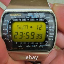 Seiko M158 5009 Watch Pan Am Gmt World Timer Lemon Led Dial, Light Works