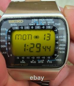 Seiko M158 5009 Watch Pan Am Gmt World Timer Lemon Led Dial, Light Works