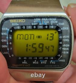 Seiko M158 5009 Watch Pan Am Gmt World Timer Lemon Led Dial, Light Works