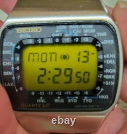 Seiko M158 5009 Watch Pan Am Gmt World Timer Lemon Led Dial, Light Works