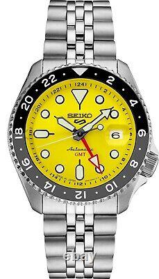 Seiko Men's 5 Sport Automatic GMT Steel Band Yellow Dial Watch SSK017 EUC