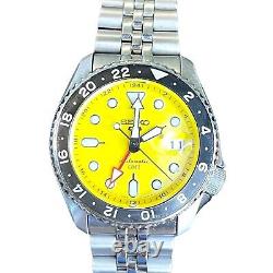 Seiko Men's 5 Sport Automatic GMT Steel Band Yellow Dial Watch SSK017 EUC