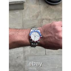 Seiko NH34 Automatic GMT MOD Watch 40mm White Dial Red Blue Bezel Steel 5ATM