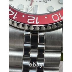 Seiko NH34 Automatic GMT MOD Watch 40mm White Dial Red Blue Bezel Steel 5ATM
