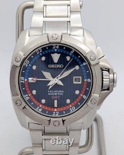 Seiko Velatura SUN011P1 Kinetic GMT Blue Dial Sapphire New Capacitor & Box