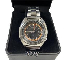 Seiko World Time 6117-6400 GMT Stainless Steel Date Automatic Mens Watch Auth