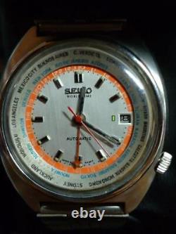 Seiko World Time 6117-6400 Vintage Overhaul GMT Silver Automatic Mens Watch